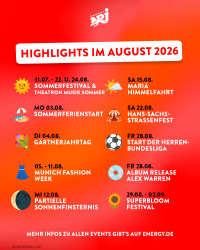 Collage auf der verschiedene Termine in München im August zu finden sind.