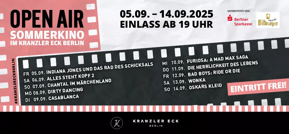 Sommerkino im Kranzler Eck Grafik mit dem Programm des Sommerkinos im Kranzler Eck