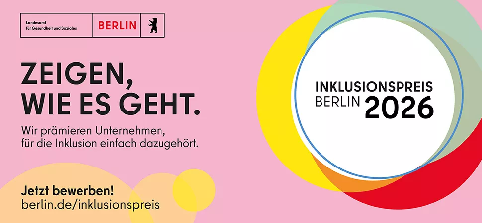 Rosa Grafik, die den Inklusionspreis bewirbt