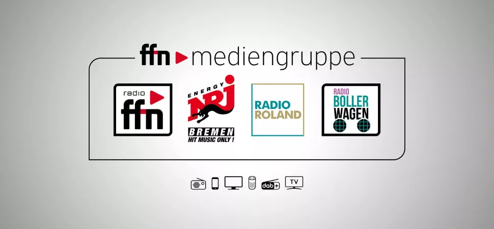 Jobbörse: Übersichtsbild der ffn mediengruppe mit allen Logos