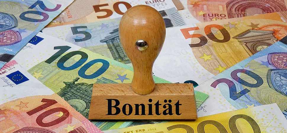 Ein Stempel auf dem "Bonität" steht auf vielen Euro Scheinen