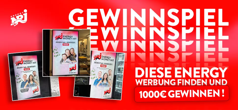 Gewinnspielgrafik mit Text und Bildern von Werbeplakaten