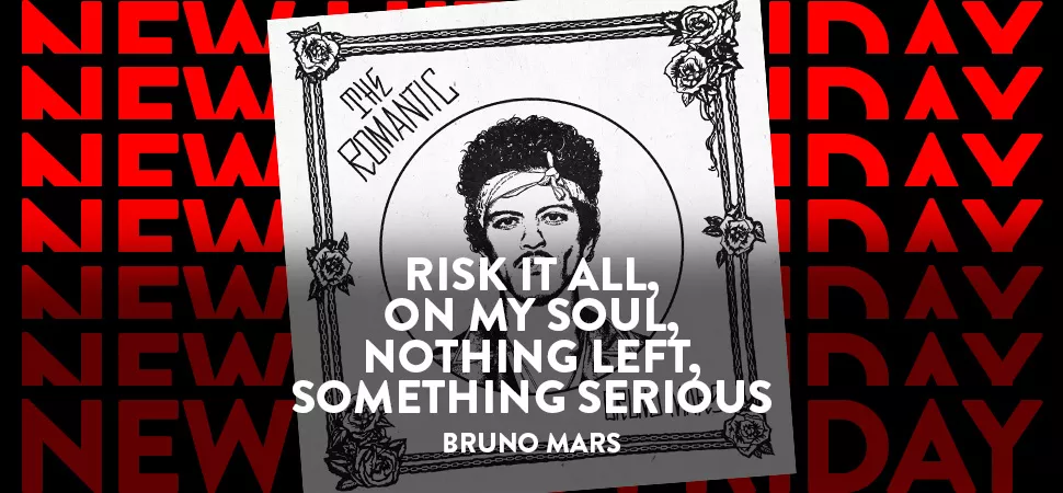 Grafik mit viel Text und dem Albumcover von Bruno Mars