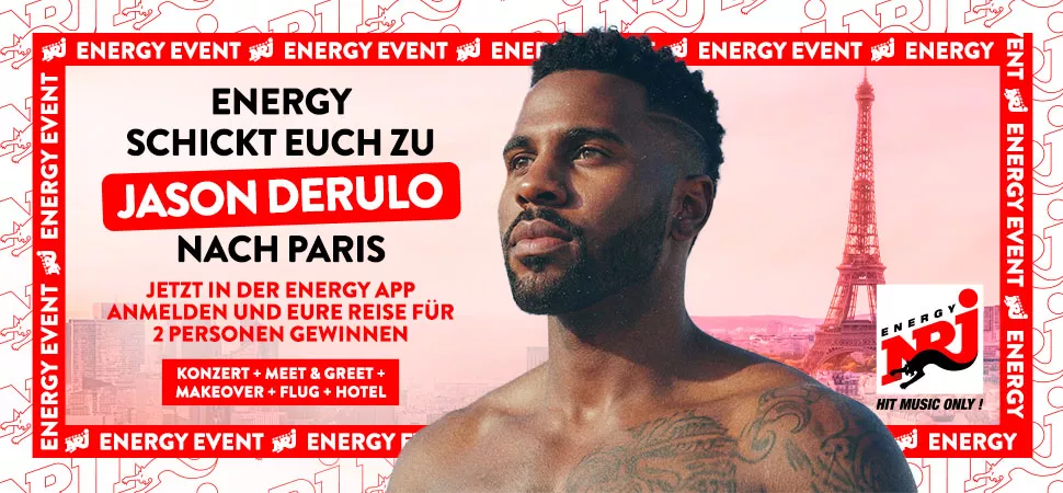 Grafik voller Text und einem Bild des Eiffelturms und Jason Derulo