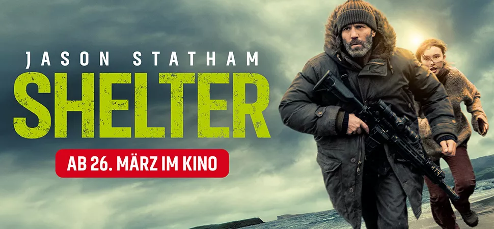 Jason Statham in dem Film "SHELTER" auf einem Filmplakat zur Bewerbung