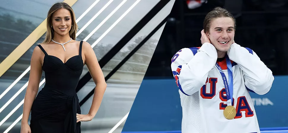 Tate McRae posiert bei einer Premiere. Jack Hughes grinst bei den Olympischen Winterspielen 2026.