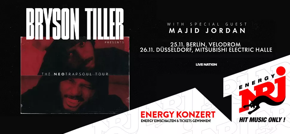 Schwarz rote dunkle Grafik, die die Tour von Bryson Tiller bewirbt