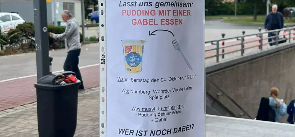 Pudding mit Gabel essen Flyer