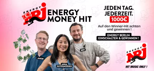 Foto von Jakob, Anna Gutenmorgen und Ben von ENERGY am Morgen, darüber steht "ENERGY MONEY HIT"