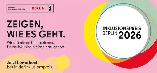 Rosa Grafik, die den Inklusionspreis bewirbt