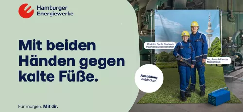 Grafik mit zwei Mitarbeitenden der Hamburger Energiewerke