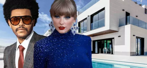 Taylor Swift und The Weeknd vor Villa