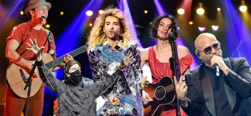 Collage: Jason Mraz, Alan Walker, Bill Kaulitz, Gracie Abrams, Pitbull
