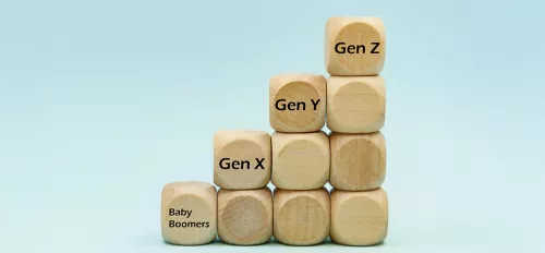 Würfel übereinander mit den verschiedenen Generationen beschriftet