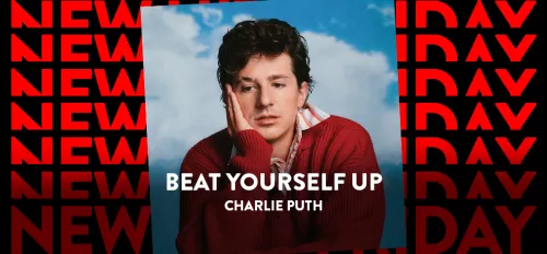 Singlecover von Charlie Puths Single "Beat Yourself Up". Ein Porträt von dem Künstler vor Himmelhintergrund