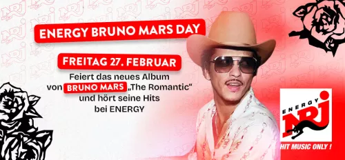 Grafik mit Schrift und einem Foto von Bruno Mars mit Cowboyhut 