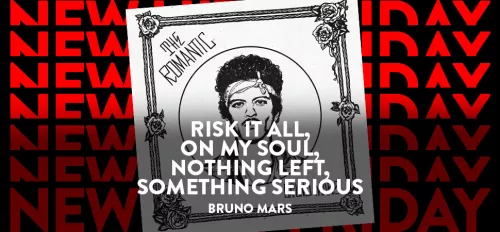 Grafik mit viel Text und dem Albumcover von Bruno Mars