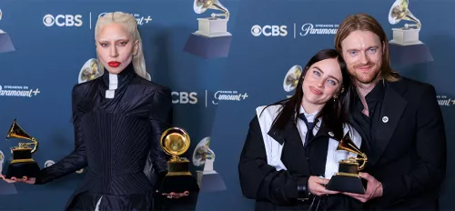 Lady Gaga, Billie Eilish und Finneas bei den Grammy Awards.