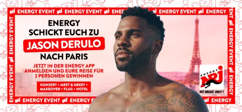 Grafik voller Text und einem Bild des Eiffelturms und Jason Derulo