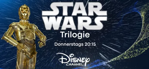Goldene Mettallfigur aus Star Wars, daneben Text