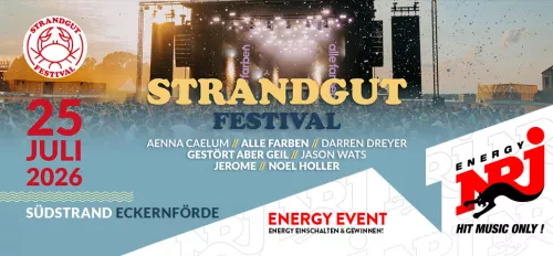 GRafik mit viel Text, die das Strandgut Festival bewirbt