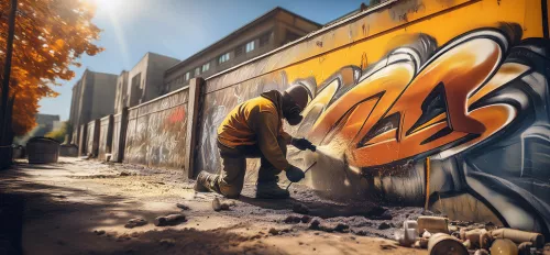 Ein Mann entfernt Graffiti