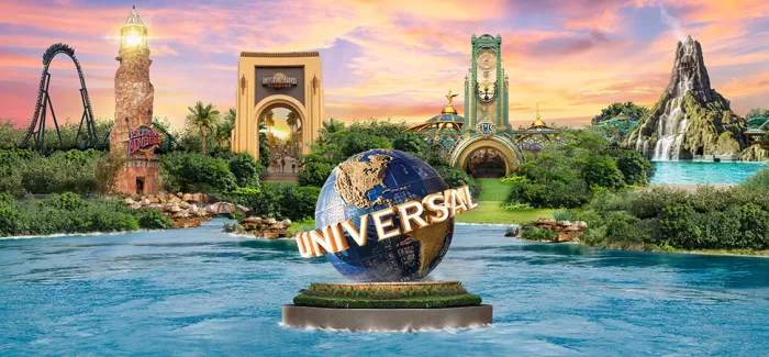 Panorama Fotomontage mit allen 4 Parks des Universal Orlando Resort