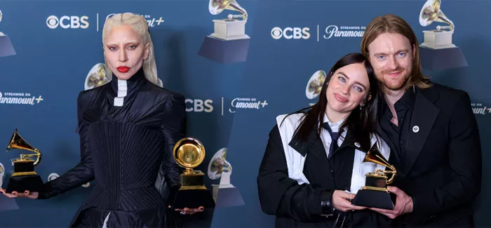 Lady Gaga, Billie Eilish und Finneas bei den Grammy Awards.