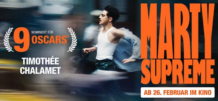 Filmplakat von MARTY SUPREME darüber viel Text
