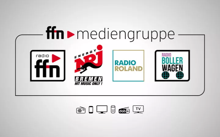 Jobbörse: Übersichtsbild der ffn mediengruppe mit allen Logos