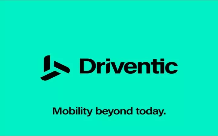 Logo der Firma Driventic - schwarzer Schriftzug auf türkisen Hintergrund