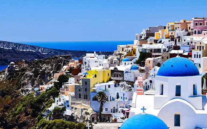 Postkartenansicht von Santorini