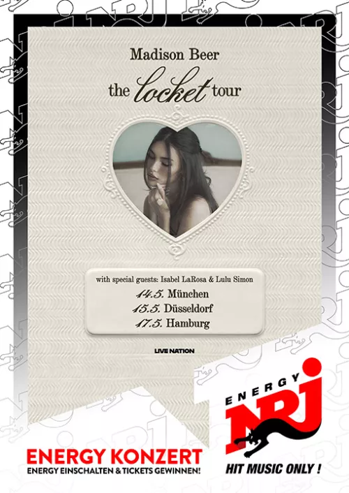 Tourplakat von Madison Beer: Ein Foto von ihr in einem Herzchen
